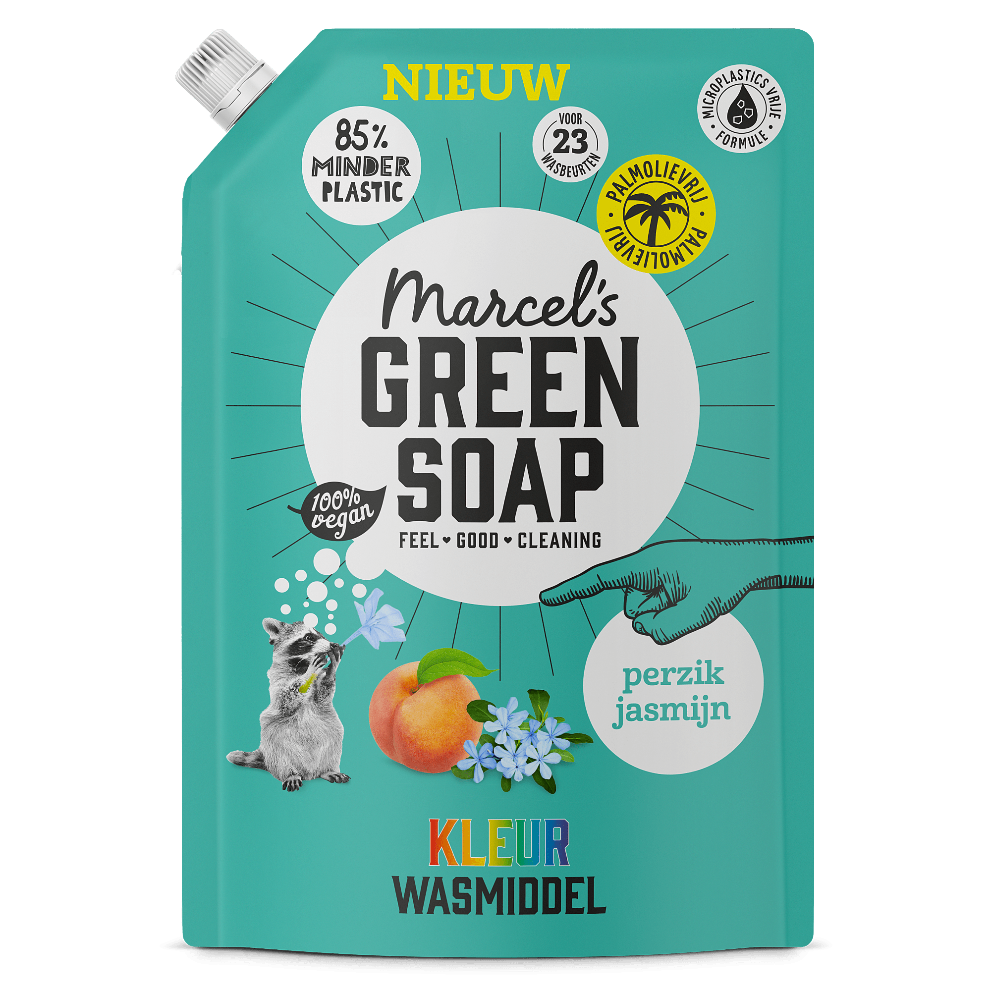 M.Green soap Wasmiddel kleur peach & jasmine navulling 1000ml